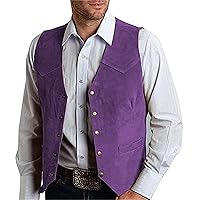 Mens Retro 5 Button Suede Suit Vest V Neck Leather Casual Waistcoat for Prom Banquet for Father Husband Gift Regular Fit