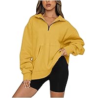 Women's 2023 Fall Half Zip Long Sleeve Sweatshirt Y2K Stand Collar Tunic Pullover Workout Tops With Kangaroo Pockets