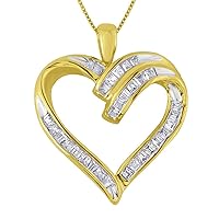 1/3CT Clear Baguette Diamond 14K Yellow Gold Over Silver Heart Pendant 18” Chain Necklace