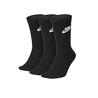 Nike Men's Sportswear Everyday Essential Crew 3 Pairs Socks, Black/White, Large