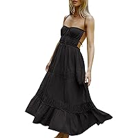 HeSaYep Sexy Dress for Women 2024 Trendy Summer Backless Flowy Dress Spaghetti Strap Maxi Dress