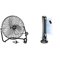 Lasko Metal Commercial Grade Electric Plug-In High Velocity Floor Fan with Wall Mount Option and Remote Control, Black H20660 & Household Tower Fan, 42'', Silver T42951