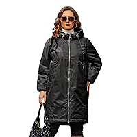2022 Women's plus size coats fashion Plus Graphic Print Raglan Sleeve Drawstring Hooded Winter Coat Work Leisure Fashion Comfortable Warm (Color : Dark Grey, Size : X-Large)
