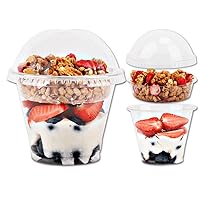 9 oz Clear Plastic Parfait Cups with Insert and Dome Lids No Hole - (50 Sets) Yogurt Fruit Parfait Cups for Kids, for Dips and Veggies, Take Away Breakfast and Snacks. No Leaking
