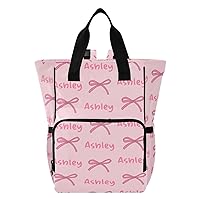 Pink Bow Custom Diaper Bag Backpack Personalized Large Baby Bag for Boys Girls Toddler Multifunction Maternity Travel Back Pack for Mom Dad with Stroller Straps