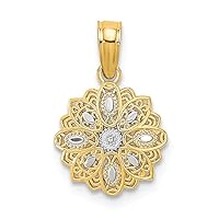 14k Two-tone Gold Mini Flower with Filigree Charm Bright Cut Petals O-ring
