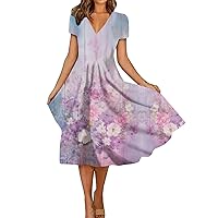 Sundresses for Women Summer Casual Short Sleeve Swing Sundress Floral Print T-Shirt Dress