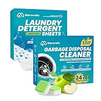MARAVELLO Eco Friendly Laundry Detergent Sheets 120 Loads and Garabage Disposal Cleaner 28 Tablets Bundle