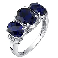 PEORA Solid 14K White Gold Diamond and Genuine or Created Gemstones Three Stone Triune Ring for Women Sizes 5 to 9