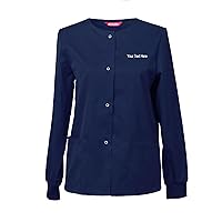 Embroidered Women's Scrub Jacket Workwear Snap Front Warm-up Jacket Personalized with Your Text