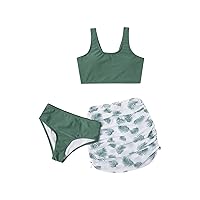 Girl's 3 Piece Bathing Suit Bikini Sets Swimsuits with Tropical Cover Up Skirts