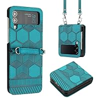 Compatible with Samsung Z Flip 3 Case with Kickstand Football Pattern Series Full Body Light Blue Leather Crossbody Bag Phone Protective Cover for Samsung Galaxy Z Flip3 5G