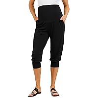 LaClef Womens Over The Belly Capri Jogger Maternity Pants with Pockets