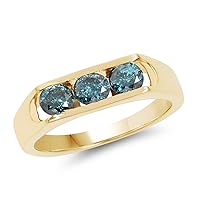 14K Yellow Gold Plated 0.90 Carat Genuine Blue Diamond .925 Sterling Silver Ring