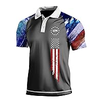 Men's Polo Shirt Quick Dry Raglan Sleeve 4th of July 1778 Printed Shirt Stars and Strips Lightweight Pullover