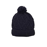 Barbaras Boys' Cable Knit Hat in Navy with Pompom, Sizes 2-10