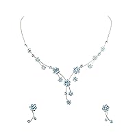 Faship Gorgeous Rhinestone Crystal Floral Necklace Earrings Set