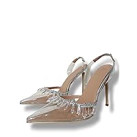 Frankie Hsu Ladies Stiletto High Heeled Pumps, Clear Transparent Crystal Rhinestone Dress Dating Party Style, Big Large Size US5-14 Ankle Shoes for Women Men