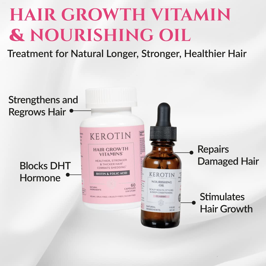 Mua Kerotin Hair Growth Vitamins + Kerotin Nourishing Oil Treatment for  Natural Longer, Stronger, Healthier Hair - Enriched with Biotin, Vitamin C, Folic  Acid to Promote Keratin Rich Hair -All Hair Types