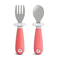 Munchkin Raise Toddler Fork and Spoon Set, 2 Pack, Pink
