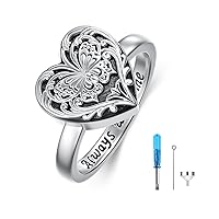 SOULMEET Butterfly Locket Urn Ring That Holds Loved Ones Ashes Sterling Silver Personalized Locket Band Keepsake Memorial Jewelry Cremation Rings for women