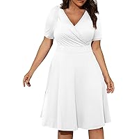 Sun Dresses for Women Casual, Summer Women Sexy V Neck Short Sleeve Solid Color Swing Cocktail Dress Casual Be