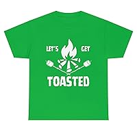 Let's Get Toasted Cool Funny Camping Camp Fire Unisex Graphic T-Shirt Silly Camping Meme Tee Humorous Turf Green