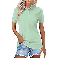 Fall Modern Curved Hem Polo Teen Girls Working Short Sleeve V Neck Cotton for Women Comfortable Solid Color Green S