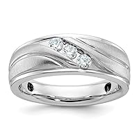 8.51mm 14k White Gold Mens Polished Satin and Grooved 3 stone 1/3 Carat Diamond Ring Size 10.00 Jewelry for Men