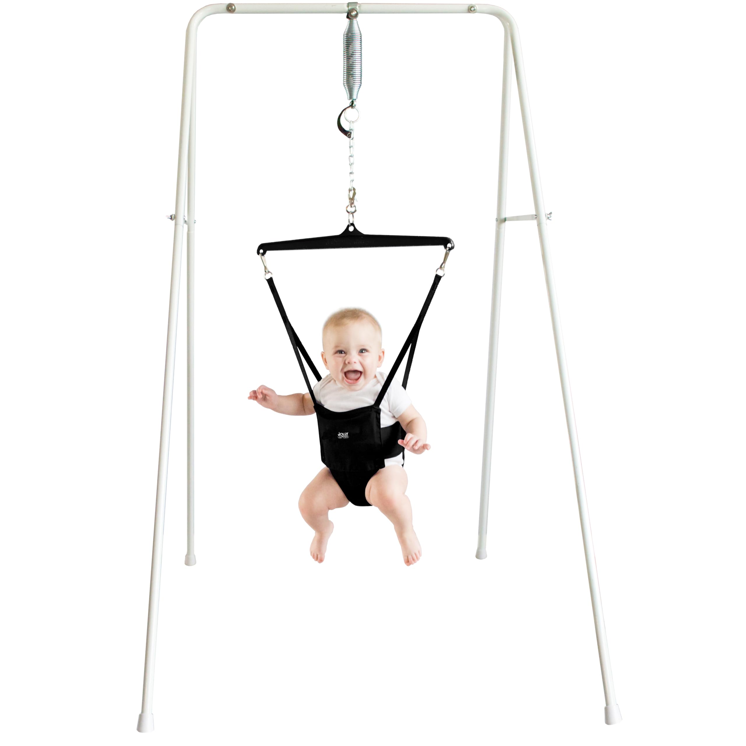 Jolly Jumper **Classic** - Carbon Black Saddle - The Original Jolly Jumper with Stand. Trusted by Parents to Provide Fun for Babies and to Create Cherished Memories for Families for Over 75 Years.