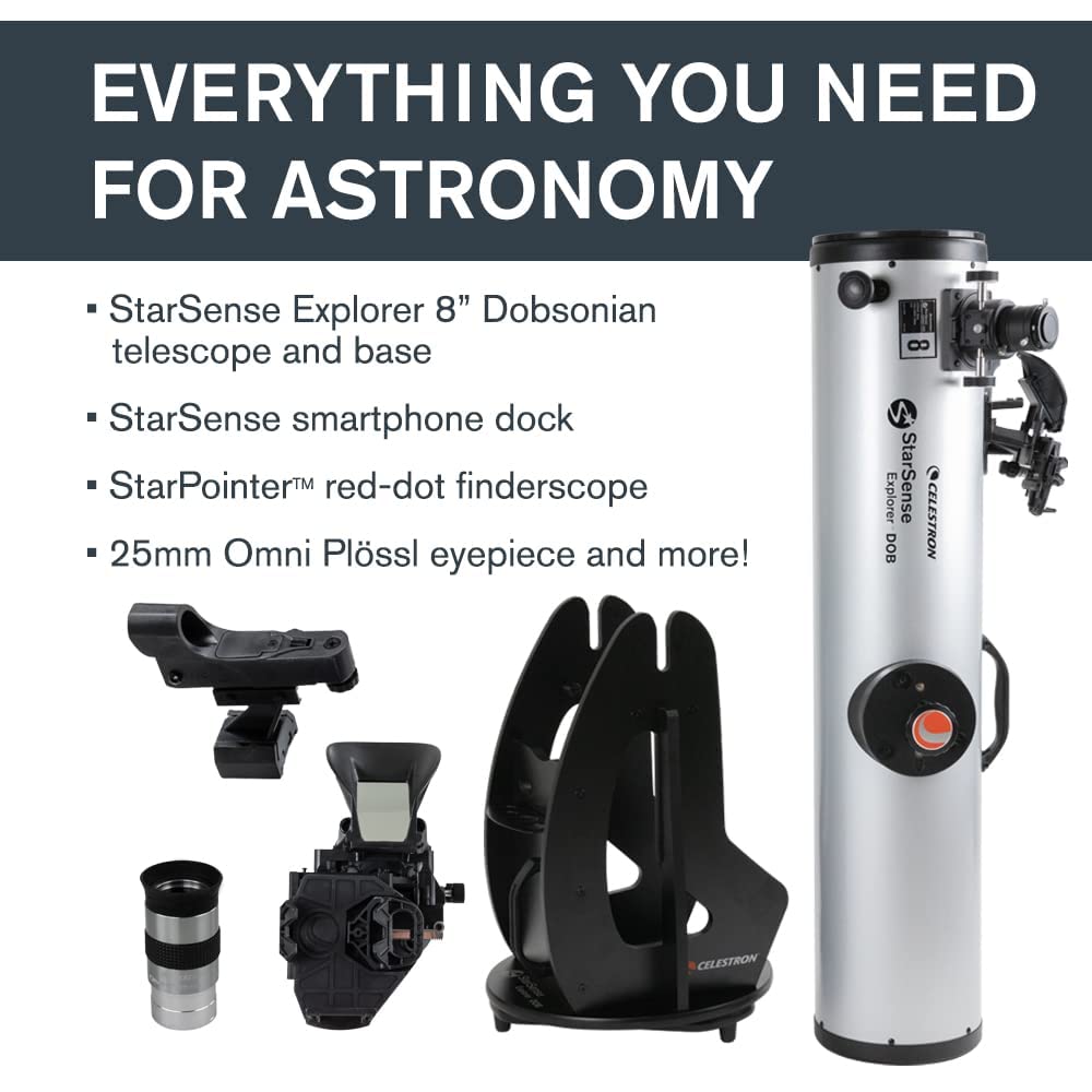 Celestron – StarSense Explorer 8-inch Dobsonian Smartphone App-Enabled Telescope – Works with StarSense App to Help You Find Nebulae, Planets & More – 8” DOB Telescope – iPhone/Android Compatible