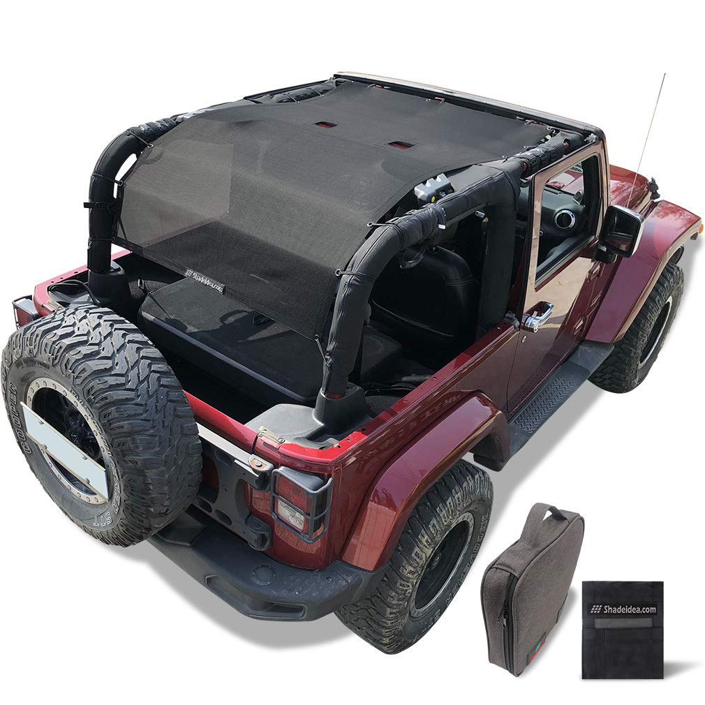 Mua Shadeidea Sun Shade for Jeep Wrangler JK 2 Door Sunshade 2007-2018  Front+Rear+Trunk-Black Mesh Screen Top Cover UV Blocker with Grab Bag  Storage Pouch-10 Years Warranty trên Amazon Mỹ chính hãng 2023 |