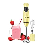 BELLA Immersion Blender, Portable Mixer and Emulsifier with Whisk Attachment, 2 Speed, Electric Handheld Juicer, Shakes, Baby Food and Smoothie Maker, Stainless Steel, BPA Free, 250 Watt, Yellow