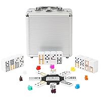 Double 15 Coloured Dot Dominoes Mexican Train Game Set with Aluminum Case, 136 Tiles 9 Trains, Scoreboard, Octagon Shape Hub…