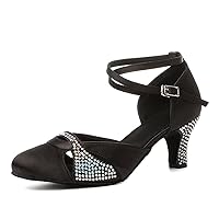AOQUNFS Women Ballroom Latin Dance Shoes Salsa Closed Toe 1920s Party Dance Performance Shoes,Model FT017