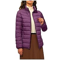 Womens Winter Basic Quilted Jackets Long Sleeve Full Zip Lightweight Puffer Coats with Pockets 2023Winter Warm Tops