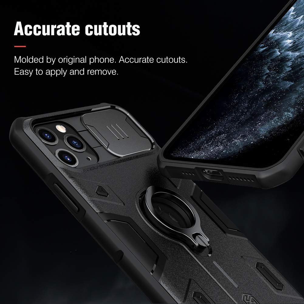 Nillkin Armor iPhone 11 Pro Max Case, [Built in Kickstand & Camera Lens Protector] Shockproof Hard Plastic Back & Soft Silicone Bumper Hybrid Cover Phone Case for iPhone 11 Pro Max 6.5'' Black