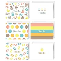Traditional Pastel Thank You Greeting Cards / 24 Baby Shower Note Cards With White Envelopes / 6 Adorable Gender Neutral Thanks Designs