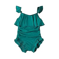 Toddler Summer Sleeveless Girls Solid Colour Green Ruffles Swimwear Swimsuit Bikini Girls Guard Bathing Suit