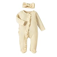 MoZiKQin Newborn Baby Girl Ruffle Romper Knit Sweater Onesie Jumpsuit Long Sleeve Zipper Onesie Solid Fall Winter Outfits