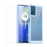 Case for Motorola Moto G24 Power + Tempered Glass Screen Protector Protective Film,Slim Blue Protection Case Cover for Motorola Moto G24 Power (6.56