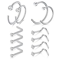 D.Bella 20G Nose Rings for Women Stainless Steel Nose Ring 20 Gauge Nose Rings Hoops Studs Flower Heart Diamond L Shaped Nose Studs Nostril Nose Piercing Jewelry for Women Men