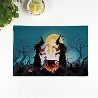 Set of 4 Placemats Happy Halloween Old Witch Magical Potion Dead Trees Under 12.5x17 Inch Non-Slip Washable Place Mats for Dinner Parties Decor Kitchen Table