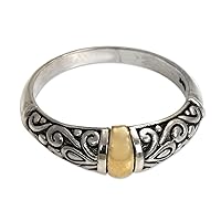 NOVICA Artisan Handmade Gold Accent Cocktail Ring .925 Sterling Silver Band Indonesia Balinese Traditional 'Balinese Twilight'