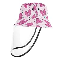Pink Bows Pattern Girls Romantic Outdoor Cap with Face Shield Sun Protection Fisherman Hats Windproof Dustproof UV Protective Hat for Boys & Girls, 22.6 Inch