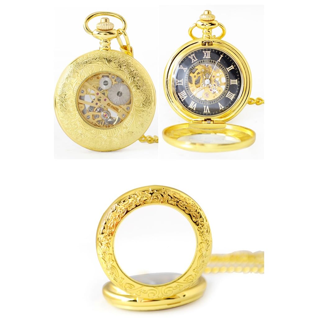 CHCDP Semi Automatic Mechanical Pocket Watch with Hollow Flap Necklace Movement Watch