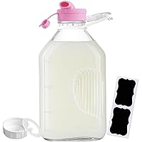 1 Pack 1/2 Gal Glass Milk Bottle with DISPENSER CAP, REUSABLE AIRTIGHT SCREW LID - Glass Water Bottles - Glass Juice Bottles for Water, Milk, 64 Oz Glass Milk Jug Pitcher with 2 Exact Scale Lines