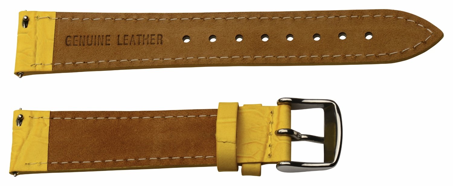 Clockwork Synergy - 2 Piece Ss Leather Classic Croco Grain Interchangeable Replacement Watch Band Strap 21mm - Solid Yellow - Men Women