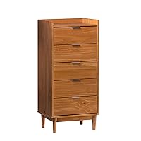 Walker Edison Blythe Scandi Minimalist 5-Drawer Solid Wood Dresser, 43 Inch, Caramel