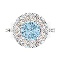 2.93 ct Round Cut Double Halo Solitaire Natural Aquamarine Accent Anniversary Promise Engagement ring 18K 2 tone Gold